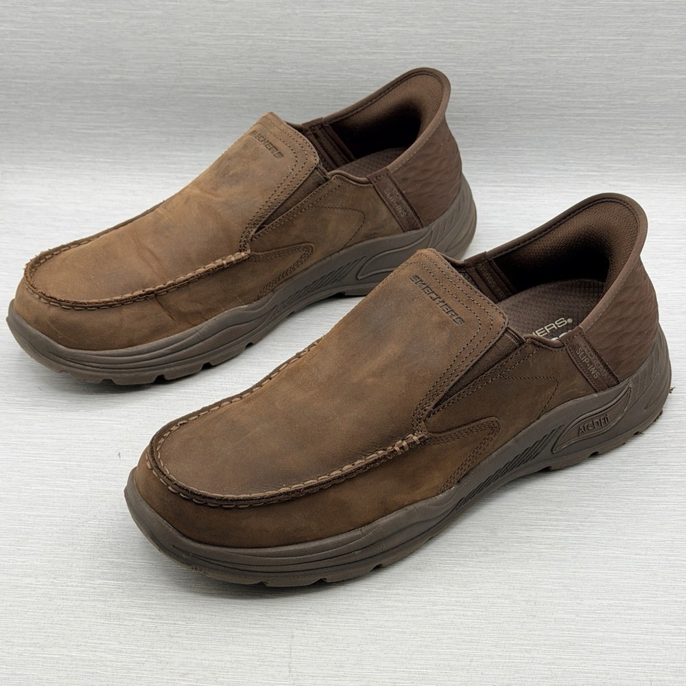 Skechers Slip Ins Men's 12 Extra Wide Loafers Dark Brown Leather Motley 205204